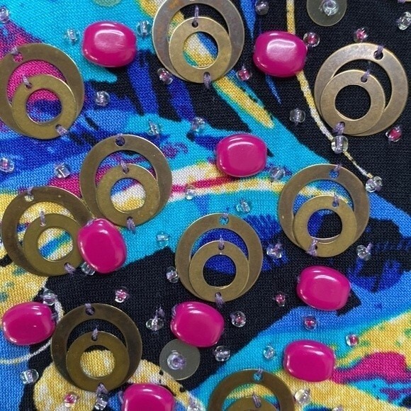 Style & Co Beaded Tunic Top Multicolored Leaves Print 3/4 Sleeve V-Neck Stretchy - Picture 14 of 16